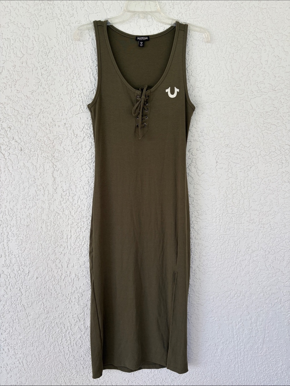 True Religion Olive Lace-Up Tank midi dress size M